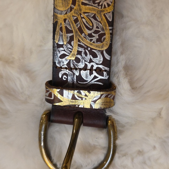 Vintage Fossil Y2k Belt Brown Leather Metallic Accents Studding Womens M - Picture 14 of 14